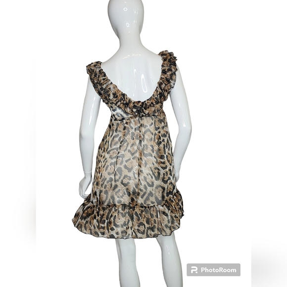 Cheetah Leopard Ruffle Baby Doll Sheer Romantic Nighty Nightgown Sexy Adorable - Picture 7 of 15